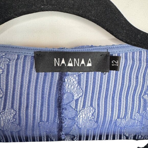 Naanaa Blue Lace Long Sleeve Backless Bodysuit Size Small Sheer Coquette - Picture 2 of 9